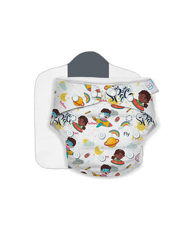 Kidbea Cloth Diaper | Reusable Assorted Freesize, Washable Diapers for baby 3 months -3 Years | Stay Dry & Lasts up to 4Hrs | 1 Diaper and 1 Insert (ASSORTED PRINTS)